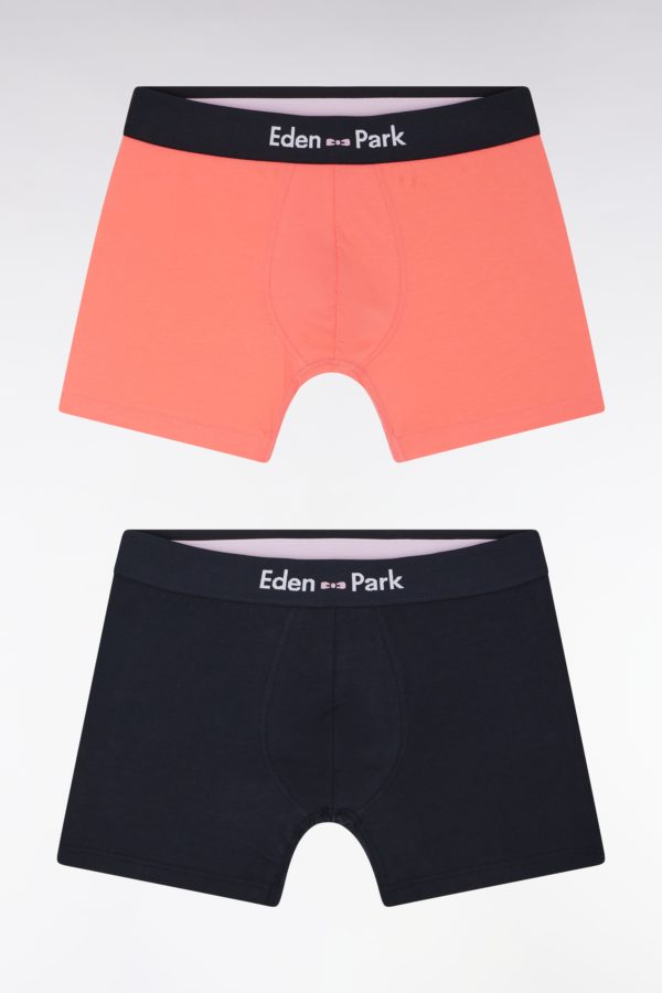 Lot De Deux Boxers En Jersey De Coton Stretch Marine Et Corail Eden Park