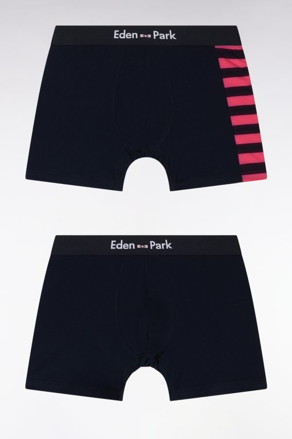 Lot De Deux Boxers En Jersey De Coton Stretch Marine Et Fuchsia Détails Cerclés Eden Park
