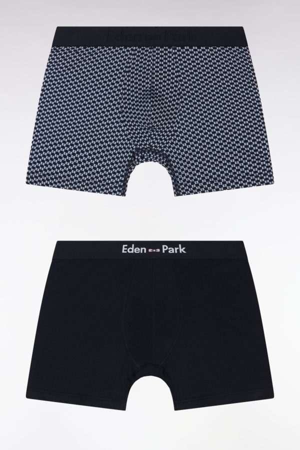 Lot De Deux Boxers En Jersey De Coton Stretch Uni Et Ciel Imprimé Eden Park