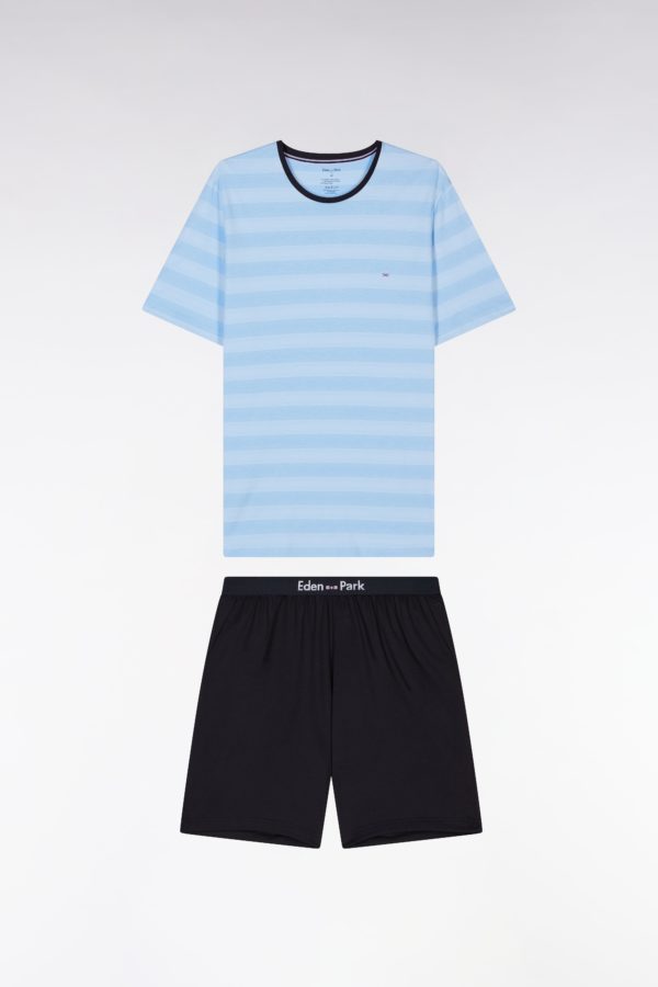 Pyjama Court En Jersey De Coton T-shirt Cerclé Ciel Short Marine Eden Park