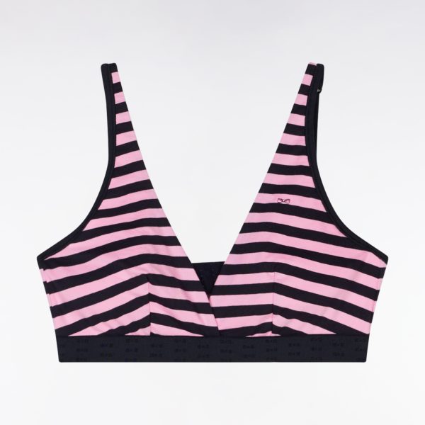 Soutien-gorge En Coton Stretch Cerclé Rose Et Marine Élastique Siglé Eden Park