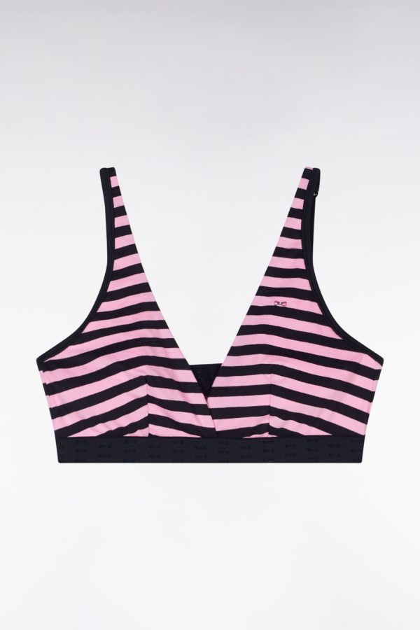 Soutien-gorge En Coton Stretch Cerclé Rose Et Marine Élastique Siglé Eden Park