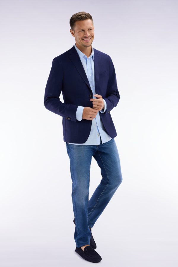 Veste En Fil Teint De Laine Et Lin Stretch Mélangés Marine Eden Park – Image 2