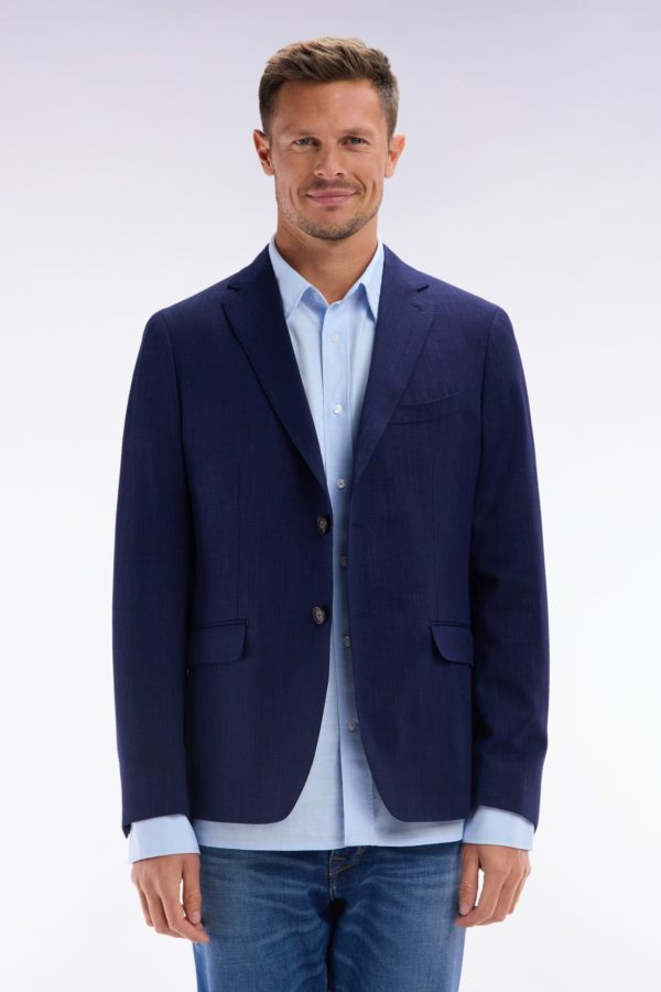 Veste En Fil Teint De Laine Et Lin Stretch Mélangés Marine Eden Park
