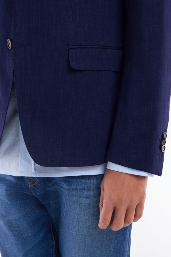Veste En Fil Teint De Laine Et Lin Stretch Mélangés Marine Eden Park – Image 4