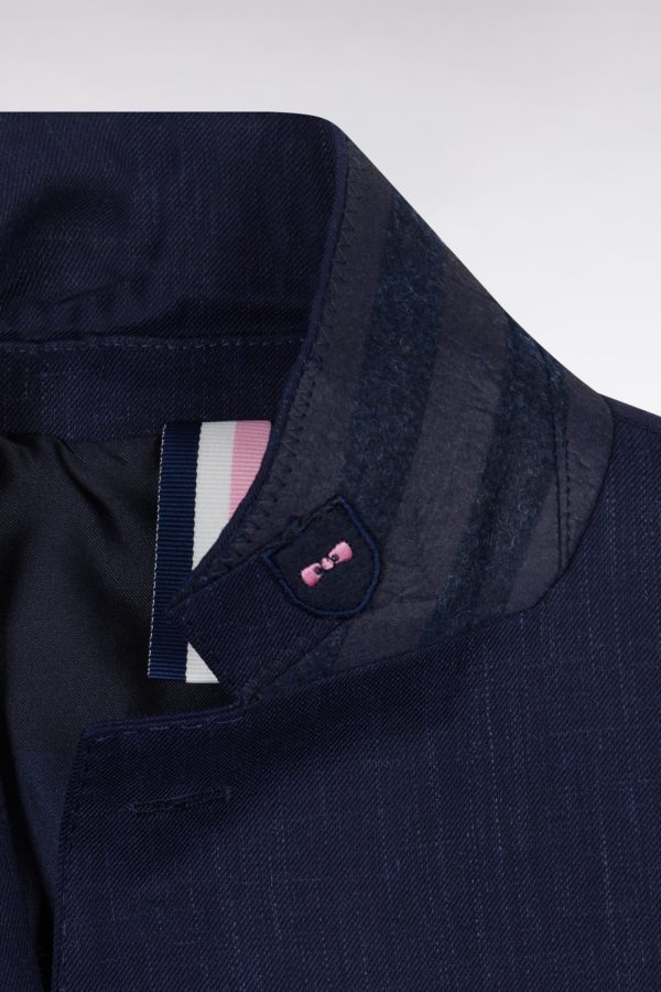 Veste En Fil Teint De Laine Et Lin Stretch Mélangés Marine Eden Park – Image 5