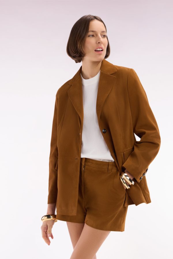 Veste Blazer En Cuir Suédé Marron Eden Park