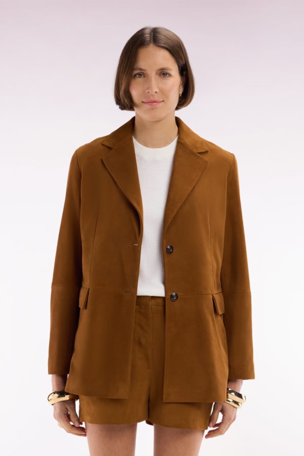 Veste Blazer En Cuir Suédé Marron Eden Park – Image 2