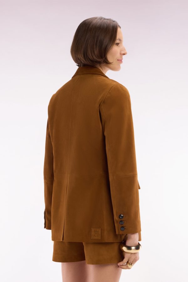 Veste Blazer En Cuir Suédé Marron Eden Park – Image 3