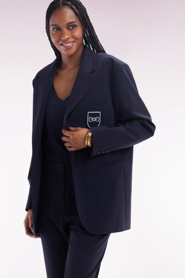 Veste De Costume En Laine Vierge Marine Coupe Oversized Eden Park