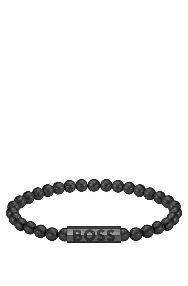 Hugo Boss Bracelet à perles noires avec fermoir logoté