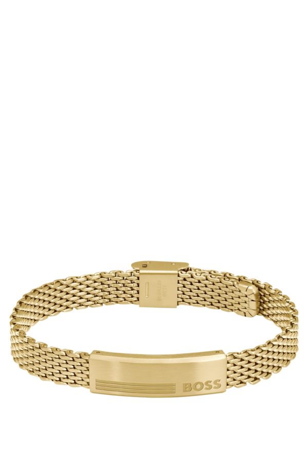 Hugo Boss Bracelet chaîne milanaise dorée avec plaquette logotée