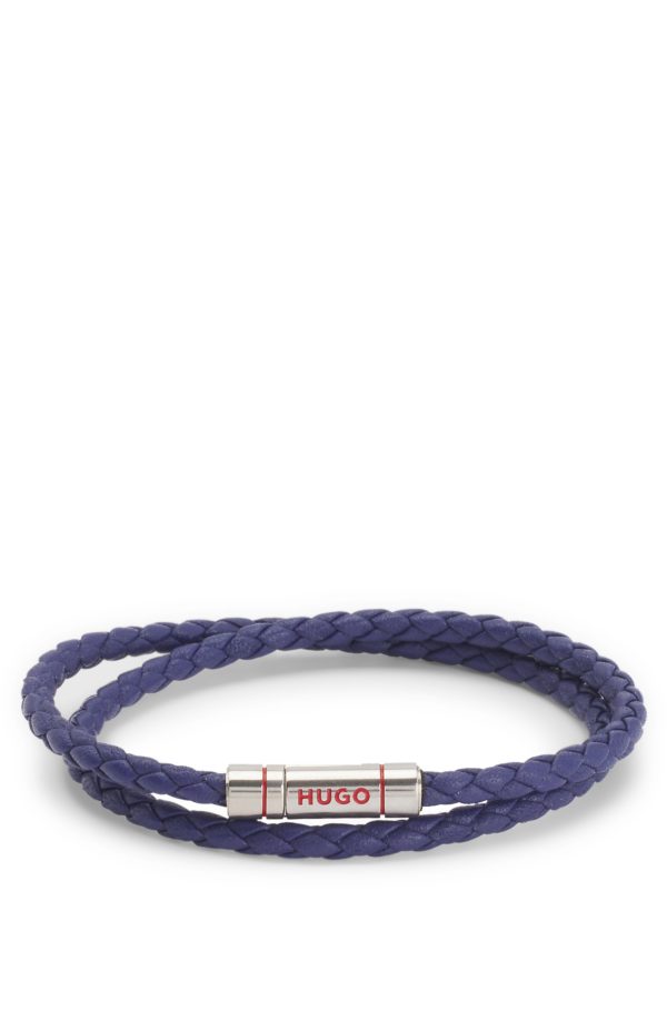 Hugo Boss Bracelet double tour en cuir tressé avec fermeture logotée