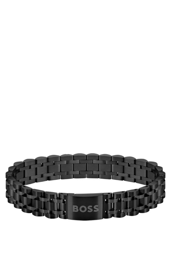 Hugo Boss Bracelet en acier noir avec fermoir aimanté à logo