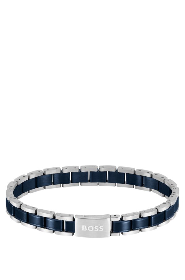 Hugo Boss Bracelet en acier plaqué bleu et argenté