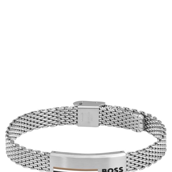 Hugo Boss Bracelet en maille milanaise d’acier inoxydable avec plaquette emblématique