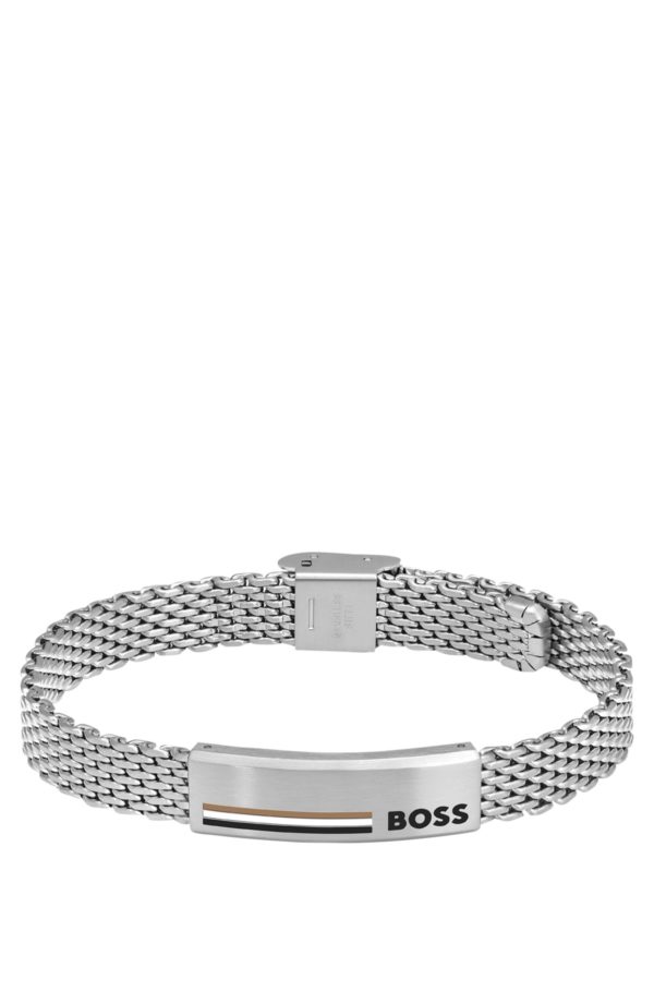 Hugo Boss Bracelet en maille milanaise d’acier inoxydable avec plaquette emblématique