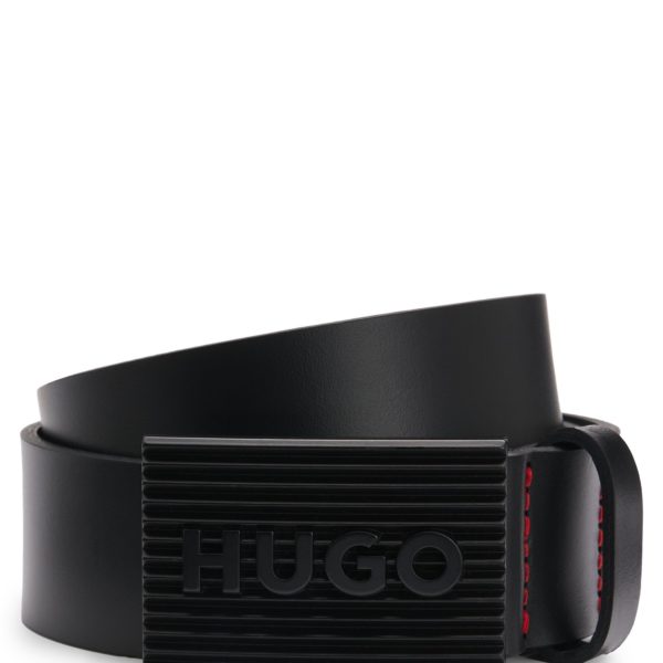 Hugo Boss Ceinture en cuir italien avec boucle plate logotée noir mat