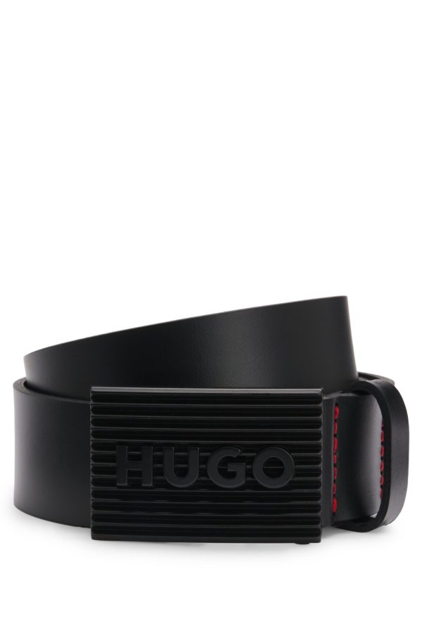 Hugo Boss Ceinture en cuir italien avec boucle plate logotée noir mat