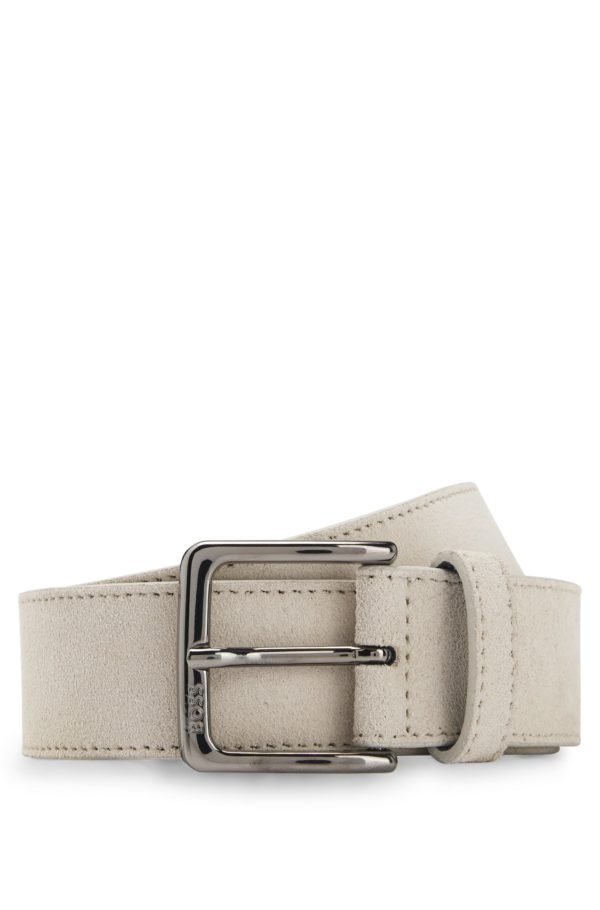 Hugo Boss Ceinture en cuir suédé avec boucle argentée à logo gravé