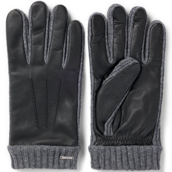 Gants en cuir et laine avec logo – Hugo Boss