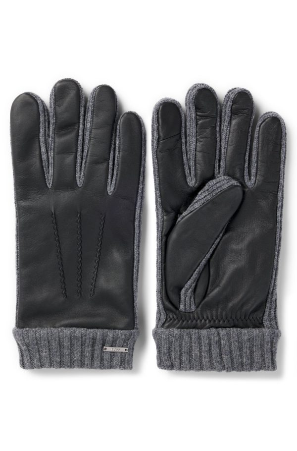 Hugo Boss Gants en cuir et laine avec logo