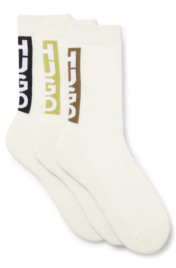 Hugo Boss Lot de trois paires de chaussettes à logos verticaux