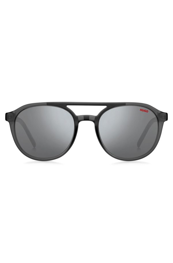 Hugo Boss Lunettes de soleil à double pont en acétate gris avec branches à motif