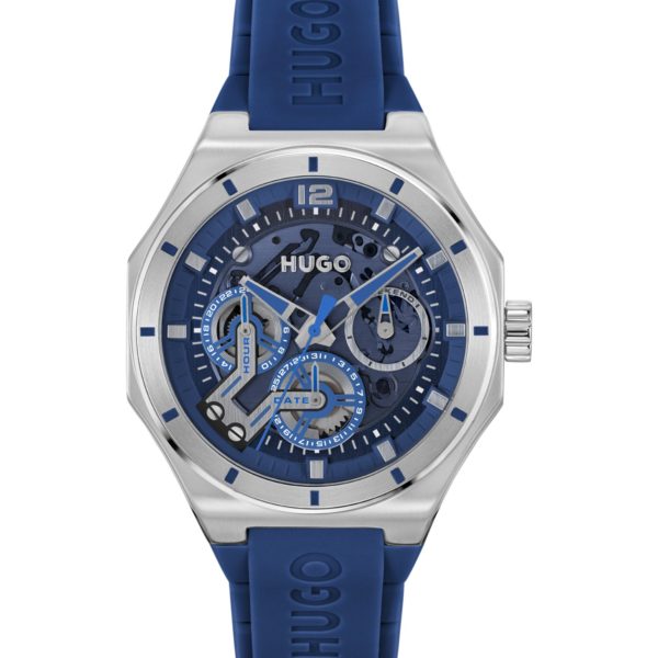 Hugo Boss Montre à cadran squelette et bracelet en silicone bleu