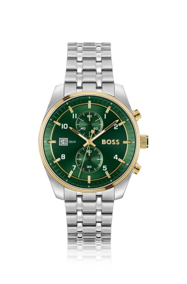 Hugo Boss Montre chronographe bicolore à cadran vert