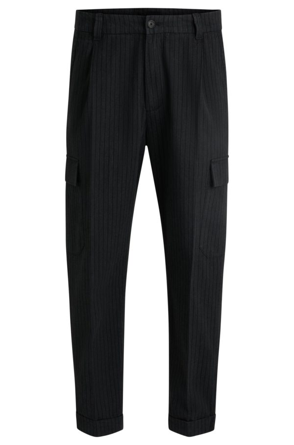 Hugo Boss Pantalon Tapered en coton brossé à rayures