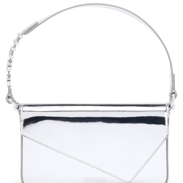 Hugo Boss Pochette argentée brillante avec poignée logotée