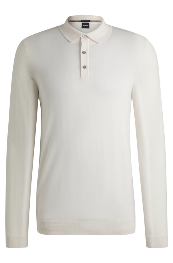 Hugo Boss Pull en laine vierge italienne avec manches longues et col polo