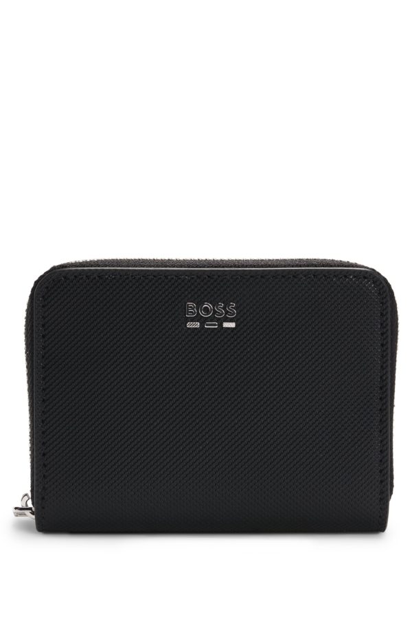 Hugo Boss Portefeuille texturé avec fermeture éclair circulaire et garnitures en métal
