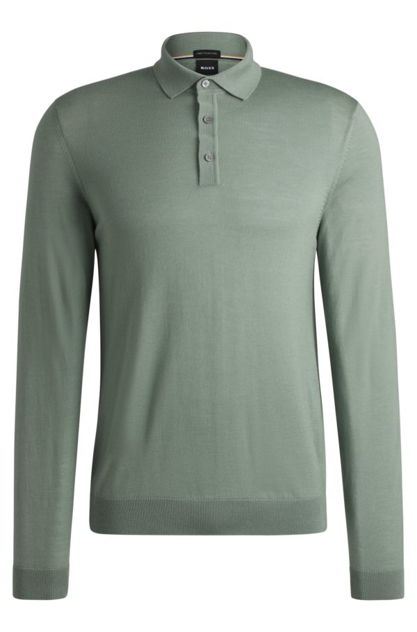 Hugo Boss Pull en laine vierge italienne avec manches longues et col polo