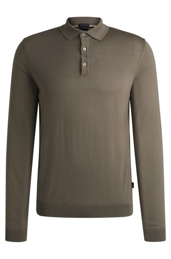 Hugo Boss Pull en laine vierge italienne avec manches longues et col polo