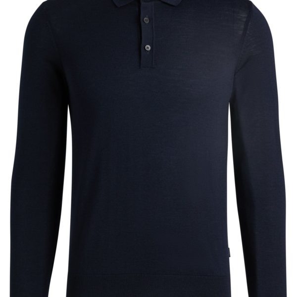 Pull en laine vierge italienne avec manches longues et col polo – Hugo Boss
