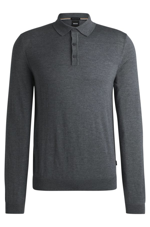 Hugo Boss Pull en laine vierge italienne avec manches longues et col polo