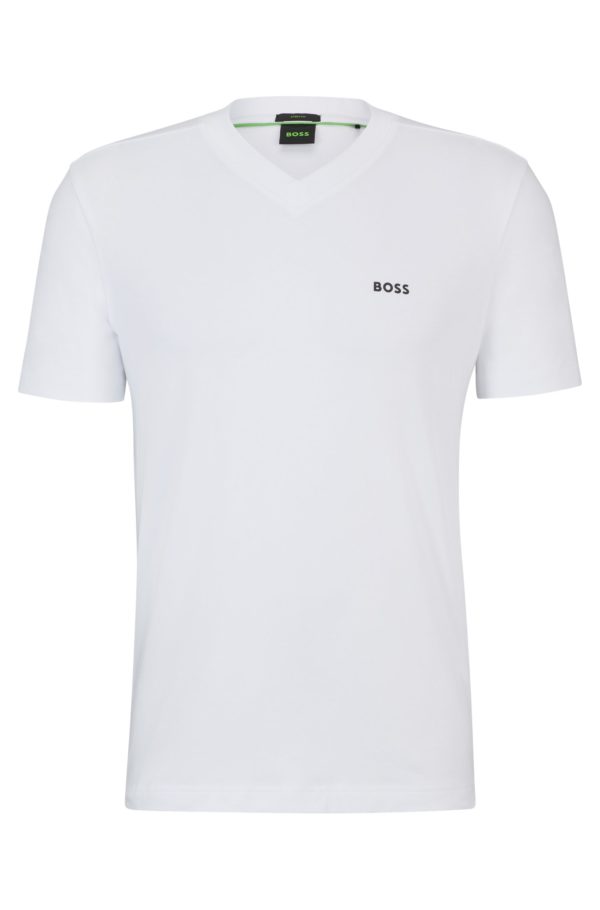 Hugo Boss T-shirt Regular Fit en coton stretch avec logo contrastant