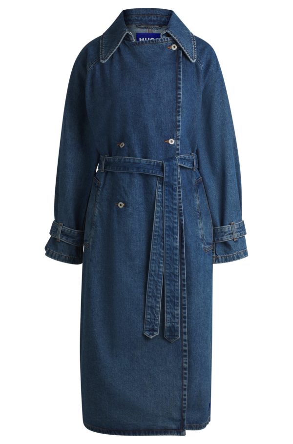 Hugo Boss Trench croisé en denim bleu foncé