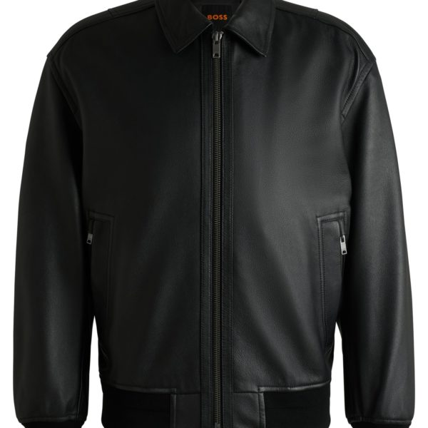 Hugo Boss Veste Relaxed en cuir traité