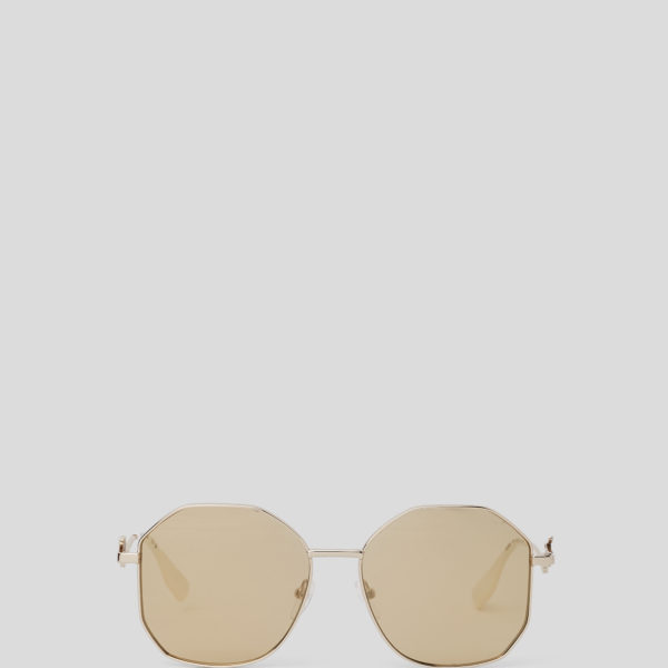 Karl Lagerfeld, Lunettes De Soleil Karl Signature, Femme, Or, Taille: L00