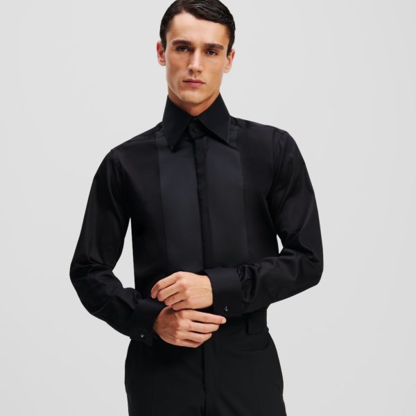 Karl Lagerfeld, Chemise À Panneaux Satinés, Homme, Noir/Noir, Taille: L44