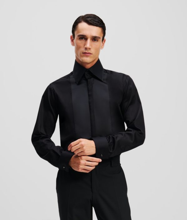 Karl Lagerfeld, Chemise À Panneaux Satinés, Homme, Noir/Noir, Taille: L44