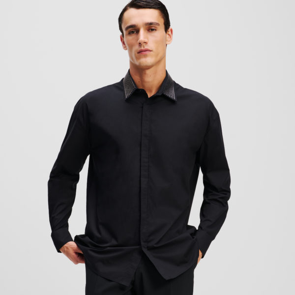 Karl Lagerfeld, Chemise À Col Montant, Homme, Noir, Taille: LXS