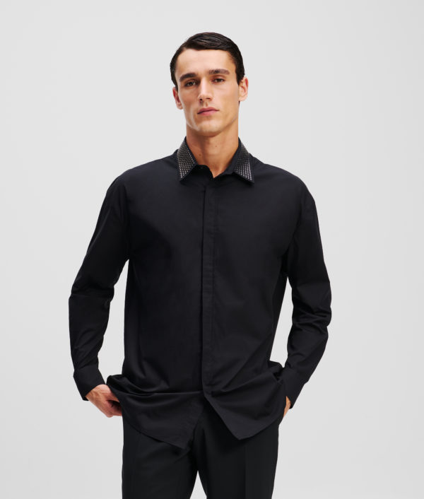 Karl Lagerfeld, Chemise À Col Montant, Homme, Noir, Taille: LXS
