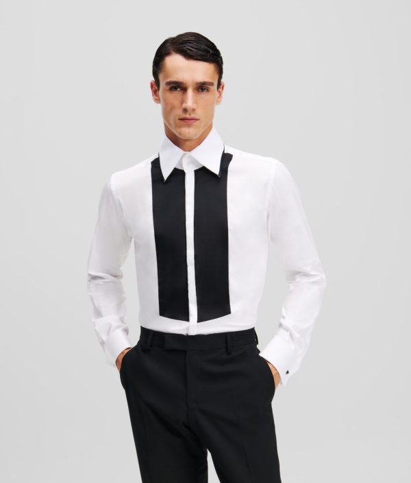 Karl Lagerfeld, Chemise À Panneaux Satinés, Homme, Blanc/Noir, Taille: L45