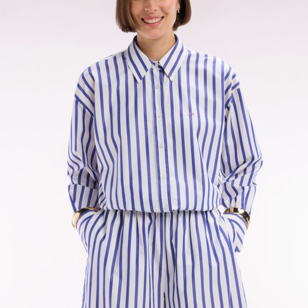 Chemise En Coton Blanche À Rayures Bleues Coupe Oversized Eden Park