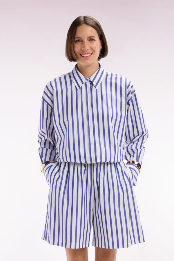 Chemise En Coton Blanche À Rayures Bleues Coupe Oversized Eden Park – Image 2