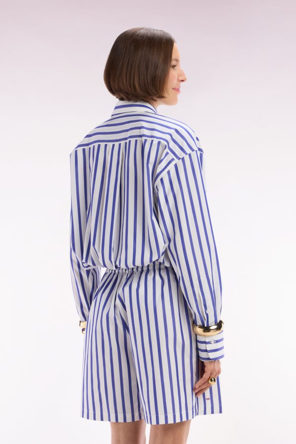 Chemise En Coton Blanche À Rayures Bleues Coupe Oversized Eden Park – Image 3